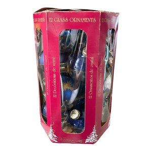 Victoria Collection Glass Balls Blue Christmas Tree Ornaments Box of 12